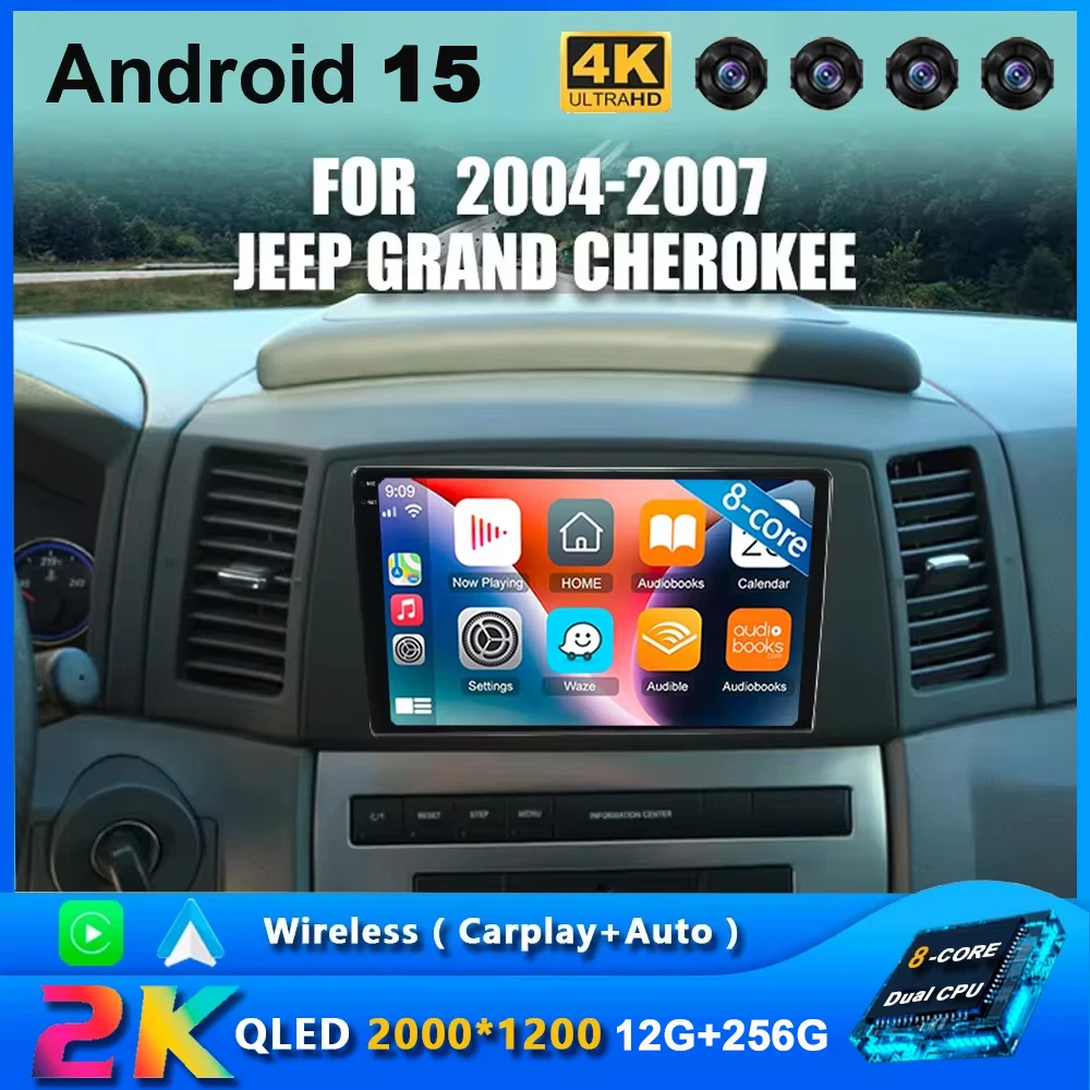 Android 15 Car Radio For Jeep Grand Cherokee 2004 2005 2006 2007 Car Radio 4G WIFI GPS Multimedia Player DSP IPS Carplay+Auto 8