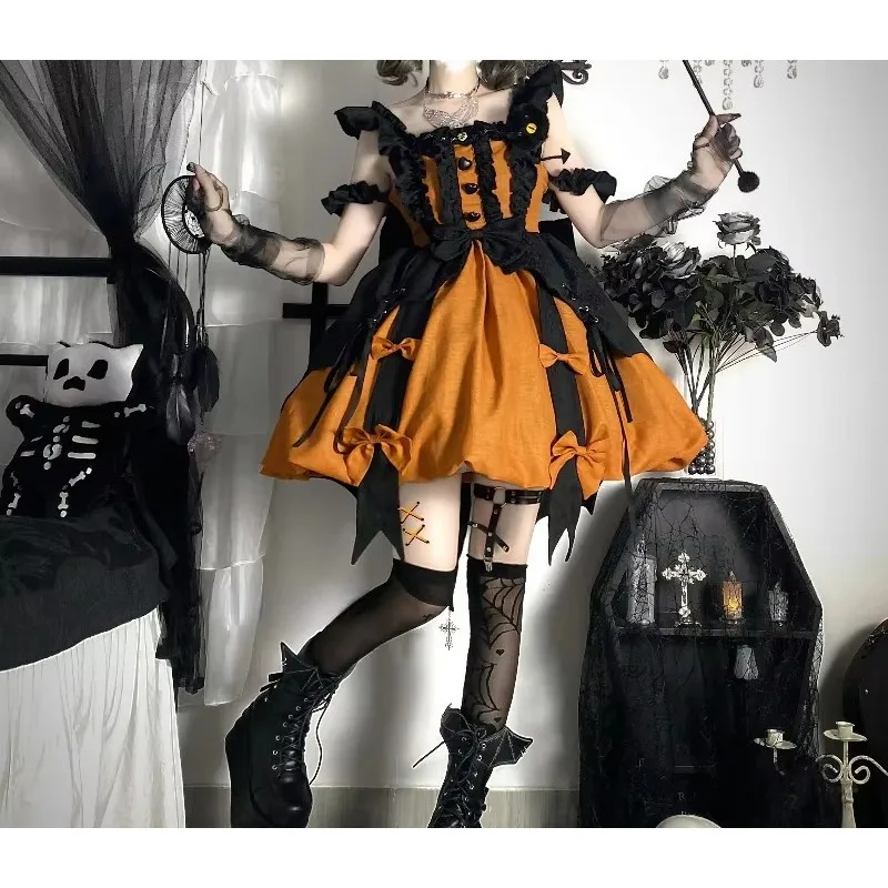 Women Gothic Lolita JSK Dress Victorian Little Witch Halloween Role Play Party Dress