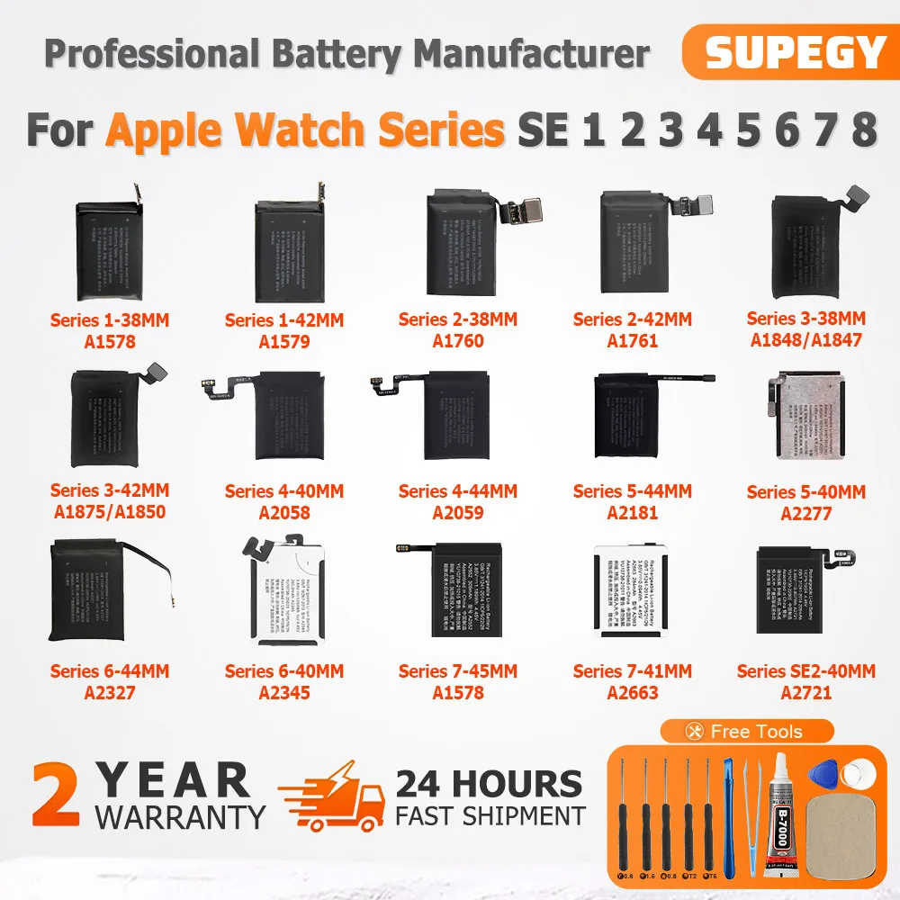 Battery For Apple Watch Series SE 1 2 3 4 5 6 7 8 Bateria For IWatch S1 S2 S3 LTE S4 S5 S6 S7 S8 38/40/41/42/44/45/49mm