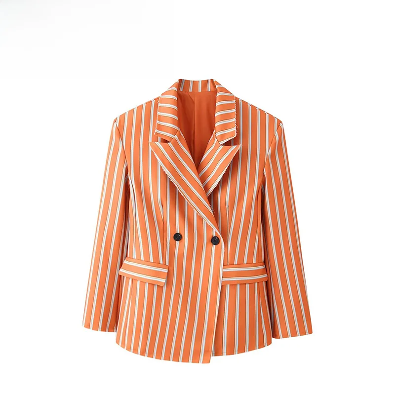 

Fashionable Striped Lapel Long Sleeve Women's Suit Jacket Spring New Arrival Versatile Polyester Outerwear Elegant Style