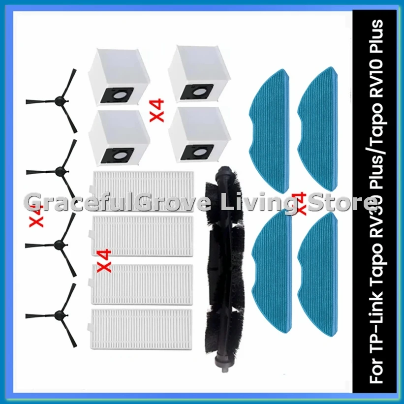 

17 шт. для RV30 Plus/RV10 Plus, детали для пылесоса, основная боковая щетка, фильтры, тканевые мешки для пыли-ABFB