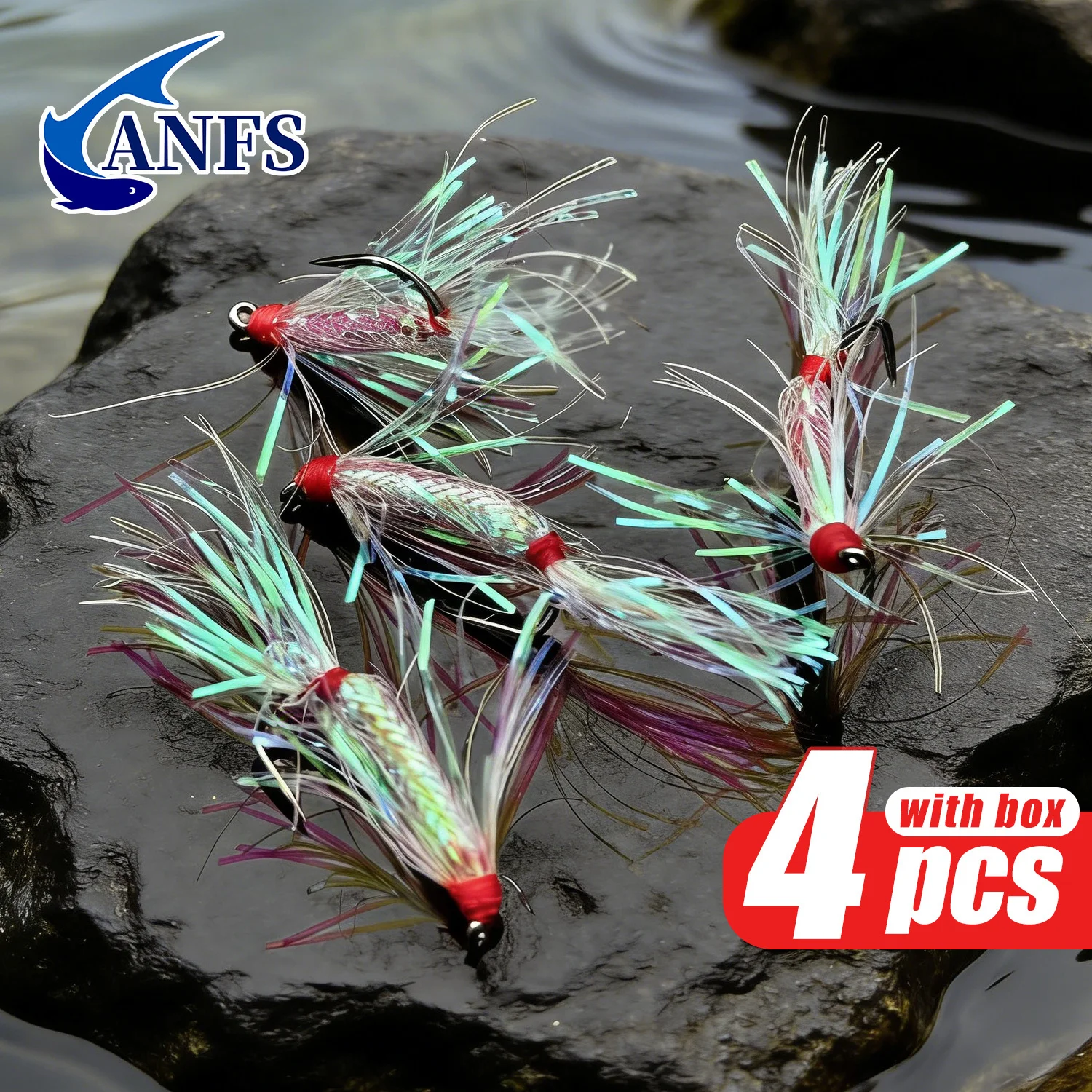 ANFS 4er-Pack Juletraeet Fliegen für Seelachs & Lachs, Fliegenbinden-Tutorial, Fliegenhaken