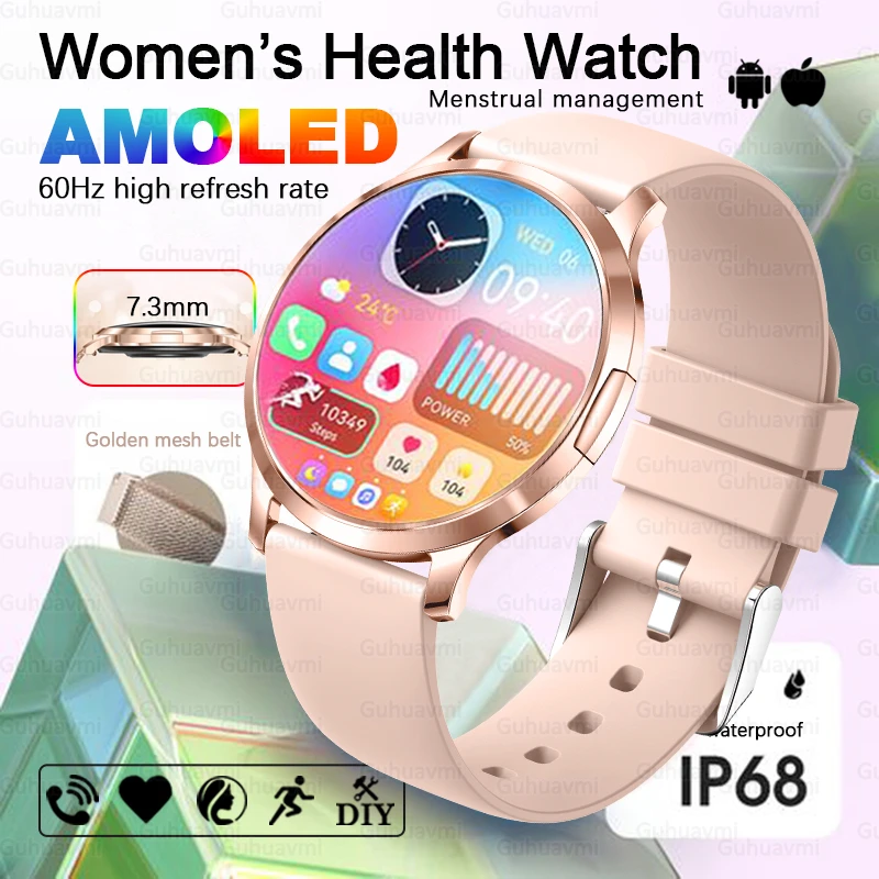 

2025 New Fashion Luxury Smartwatch Women AMOLED HD Screen Heart Rate Bluetooth Call IP68 Waterproof Smart Watch For Android IOS