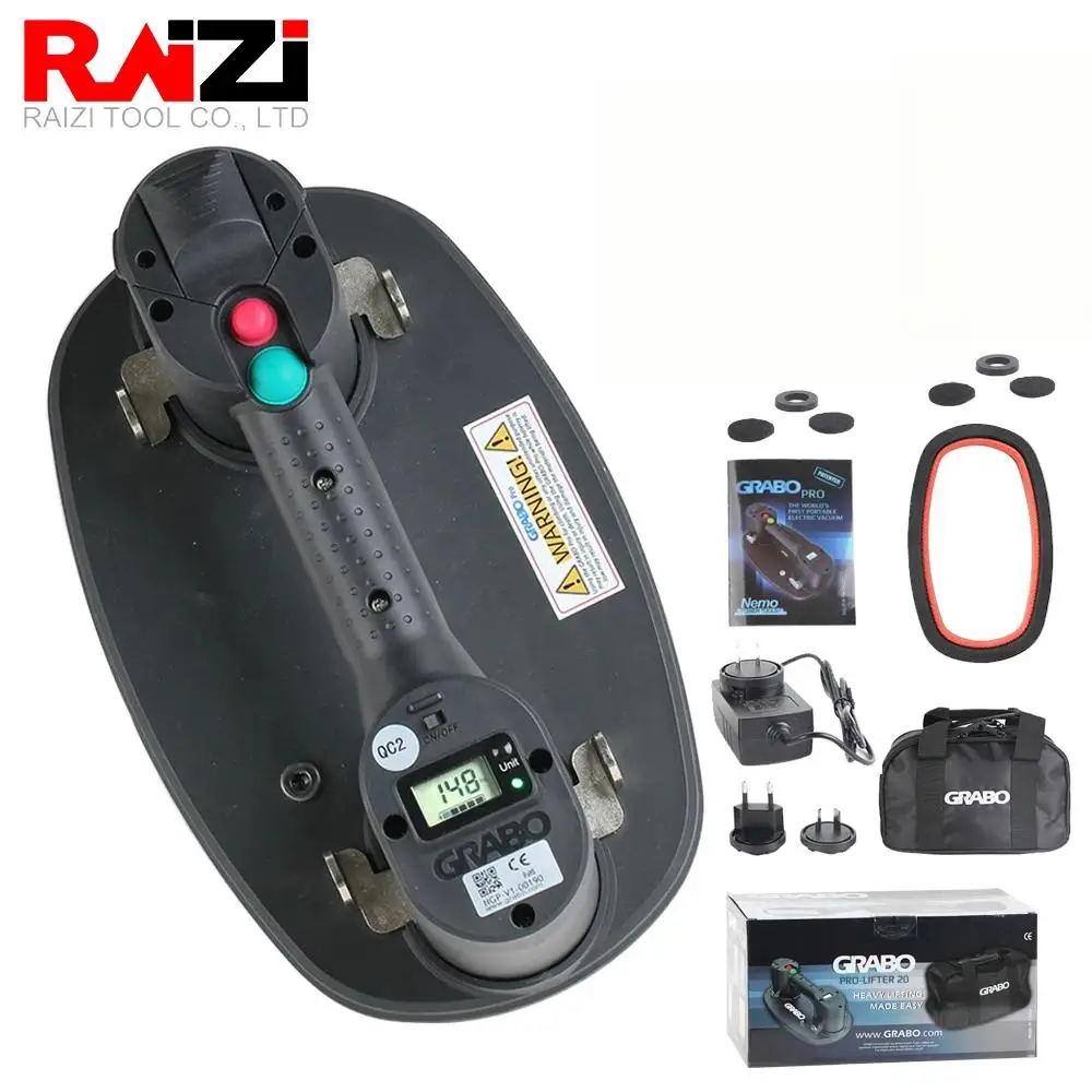 Raizi GRABO Pro Version Electric Vacuum Suction Cup with Battery for Wood Drywall Granite Glass Tile Slab Lifting Carry Tool