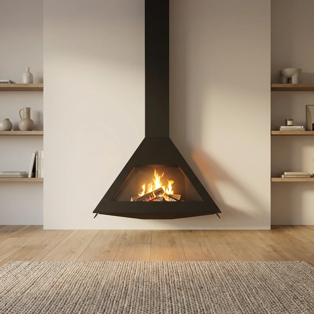 Modern Suspended Fireplace Real Flame Transparent Glass Villa Heating Freestanding Wood Burning Stove Steel Plate Insert