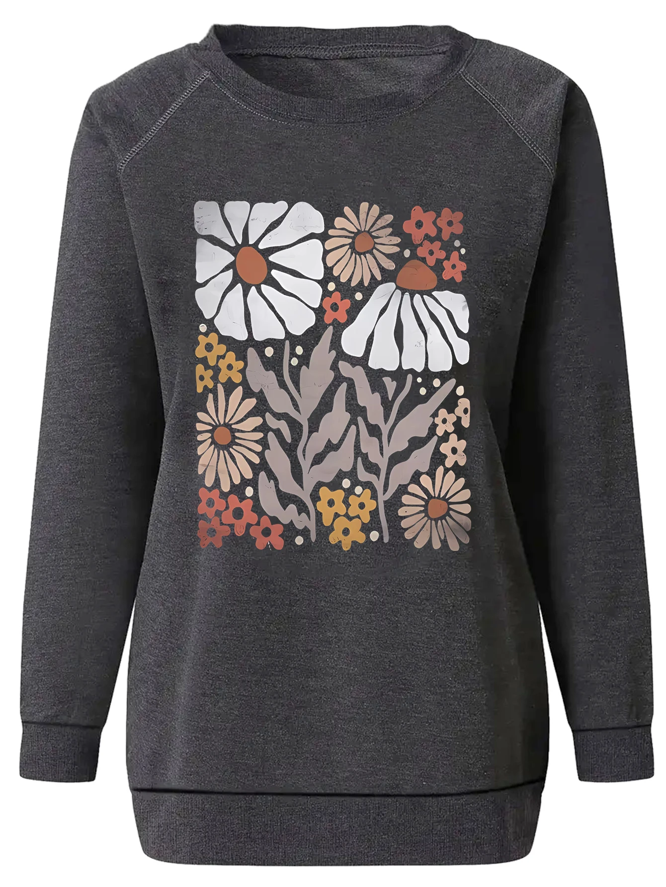 Bohemian floral wildflower print sweatshirt crew neck casual sweatshirt Fall/Winter women\'s shoulder hoodie