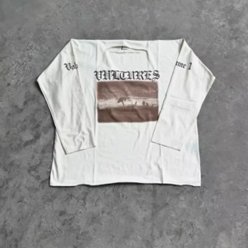 

High Street Kanye West Vultures футболка с длинными рукавами интегрированного кроя для мужчин и женщин, хлопковая футболка большого размера, светлая абрикосовая черная футболка для пар
