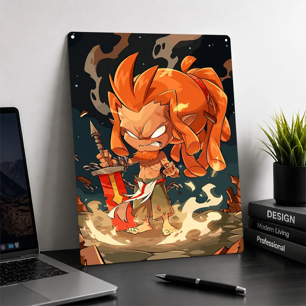 Furious Cartoon Warrior With Sword Metal Poster Perfect Gift for Fans Lovers Personalized Wall Art Metal Sign for Office Decor