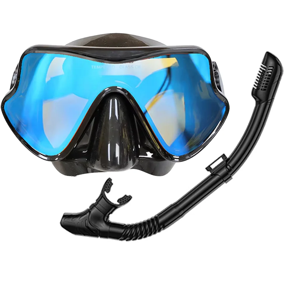 Mirror Snorkeling Mask Dry Top Breathing Tube Set Silicone Diving Swimming Goggles Adults Colorful Coated Tempered Glass Lenses