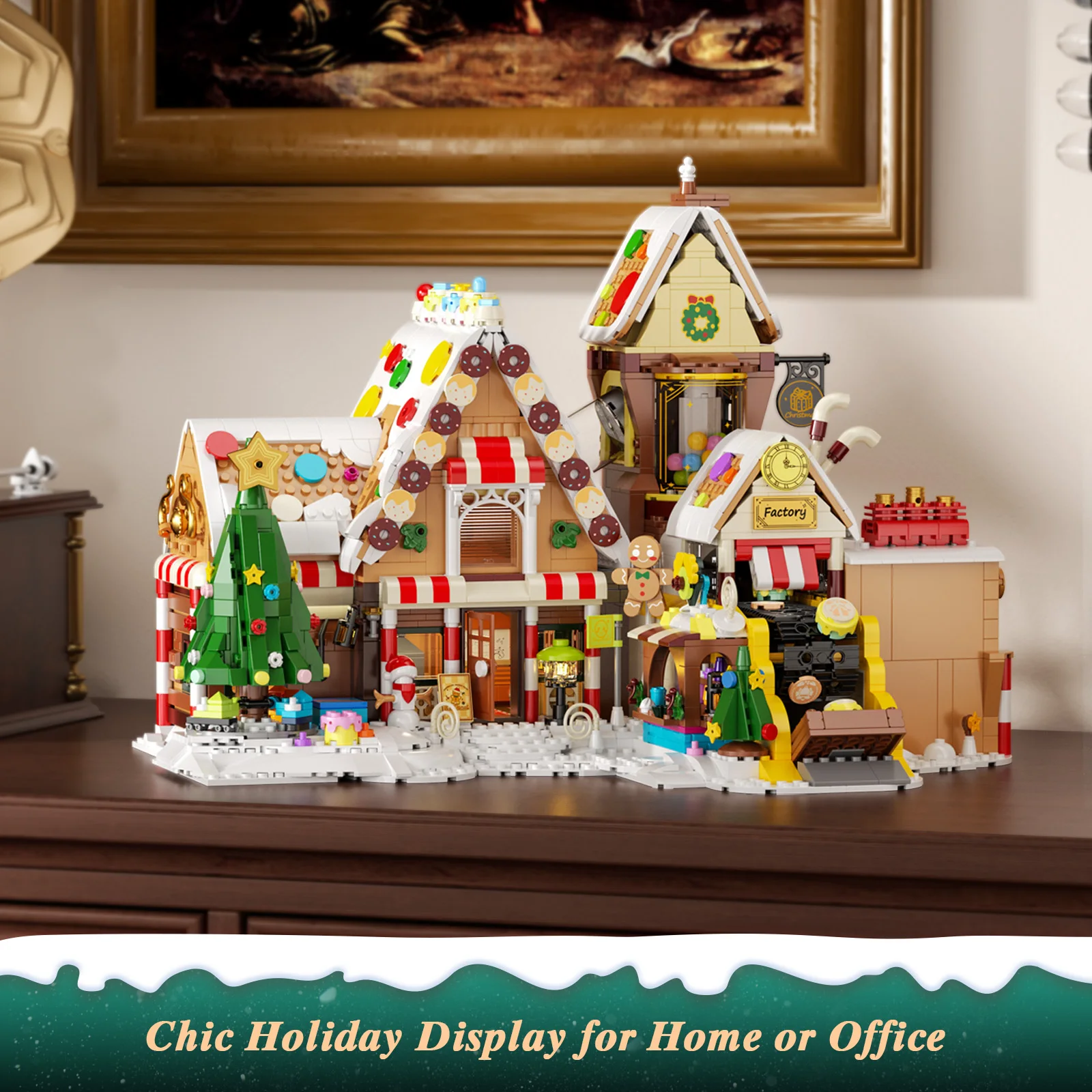 JAKI Christmas House Model Building Kit – Desktop Ornament, Educational Construction Toys, Christmas Building Blocks Gift