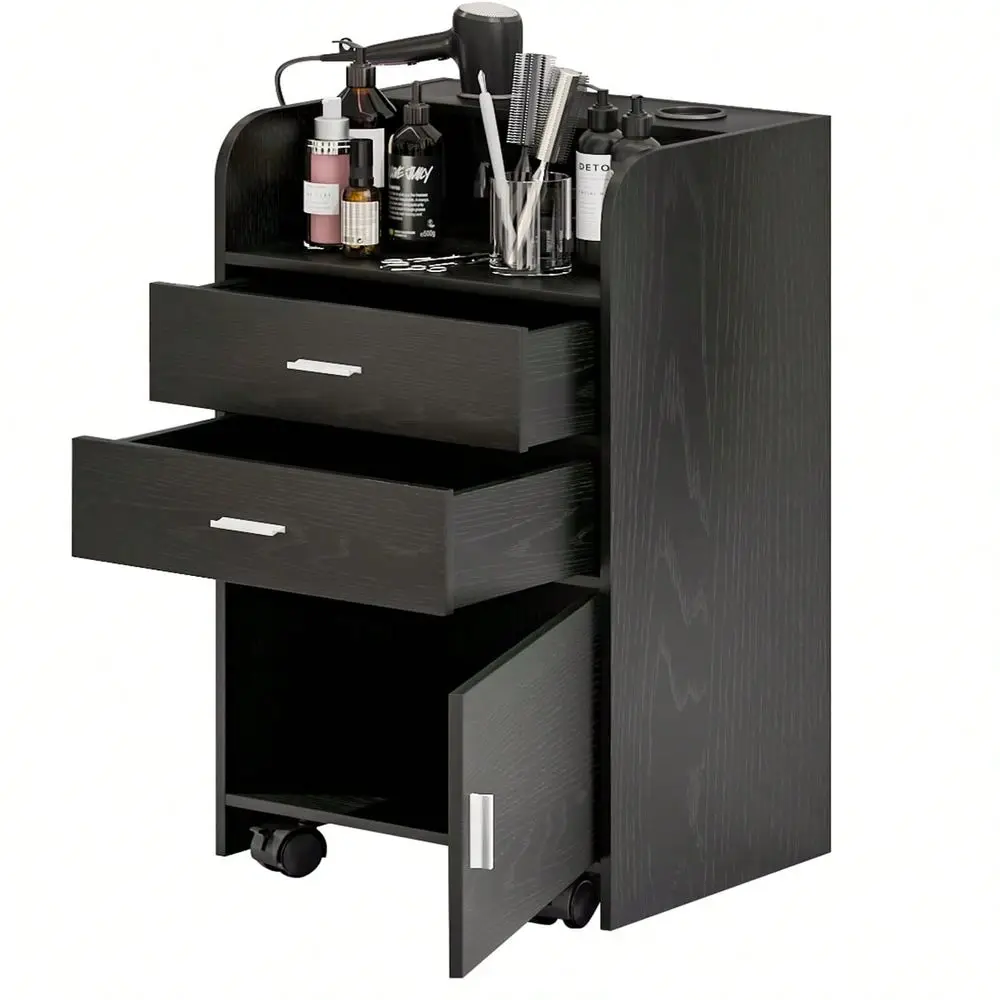 

Station For Hair Stylist, Black White Pink Salon Station Storage Cabinet With Wheels, Salon Table With 2 Drawers, Stylist Stora