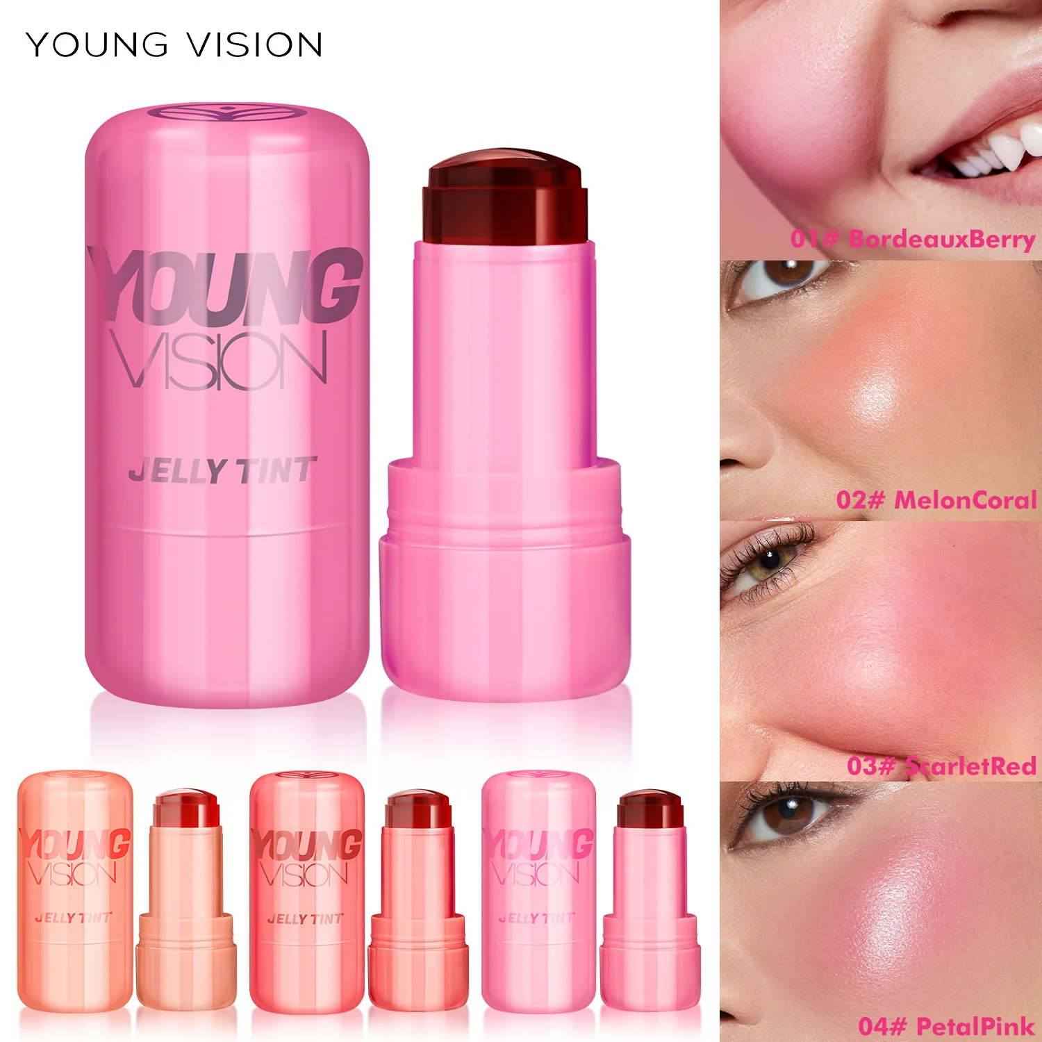 Hot Jelly Blush Lip Dye 4Pcs/Set Wears Makeups Gighly Saturated Enhances Complexion Lip Cheek Contour Rouge Liquid Blush Sticks