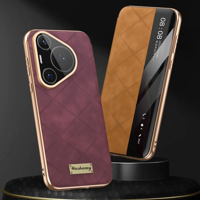 

For Huawei Pura 80 70 Pro Plus Ultra Case Lambskin Suede Smart View Hands-free Answering Call Full Body Protective Leather Cover