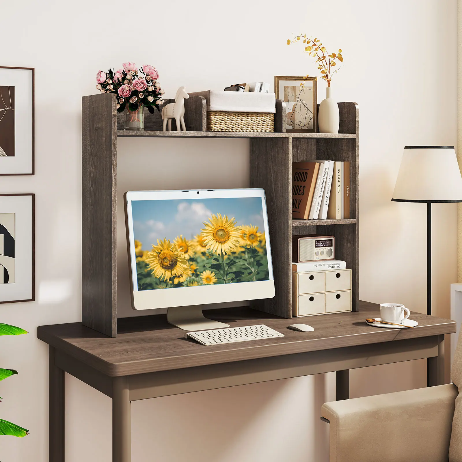 

Трехуровневая многофункциональная настольная книжная полка с 4 полками - Дуб