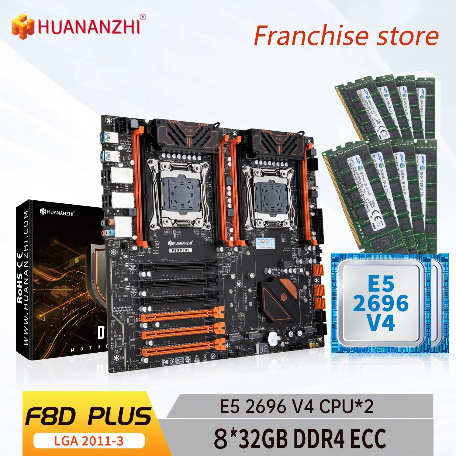 

HUANANZHI-пластинчатая основа X99 F8D PLUS LGA 2011-3 XEON X99 с Intel E5 2696 V4 * 2 с 8x32G DDR4 RECC, комплект с сочетанием памяти