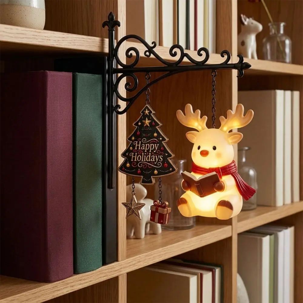 Santa Claus Christmas Bookshelf Lamp Metal Lamp Warm Glow LED Library Lantern Iron Art Snowman Elk Reading Lamp Christmas