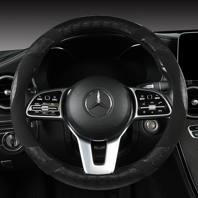スエード牛革車のステアリングホイールメルセデス · ベンamg 38センチ