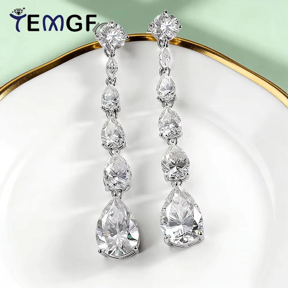 

TEMGF Long Tassel Drop Earrings Moissanite/Zircon Inlay 925 Silver Dangle Studs for Women Luxury Sparkling Fine Jewelry Gifts