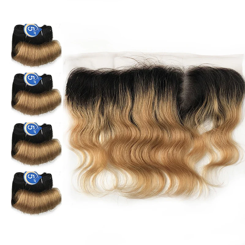 Korte Blonde Bundels Met Body Wave Sluiting 4X4 Braziliaanse Haar Krullend Bundels Met Frontale Voor Vrouwen 4 Bundels Bouncy Krullend Haar