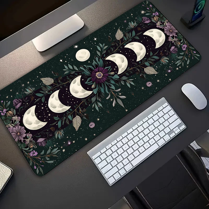 VIKAMA Moon Phase Flower Large Mouse Pad Non-Slip Waterproof Desk Mat for Gaming Office Tarot Home Decor