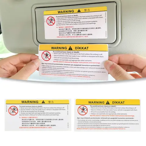Araba İç Ön Güneşlik Makyaj Aynası Etiket Hava Yastığı Etiket Güvenlik Uyarı Etiketi Uyarı Panosu Su Geçirmez Etiket