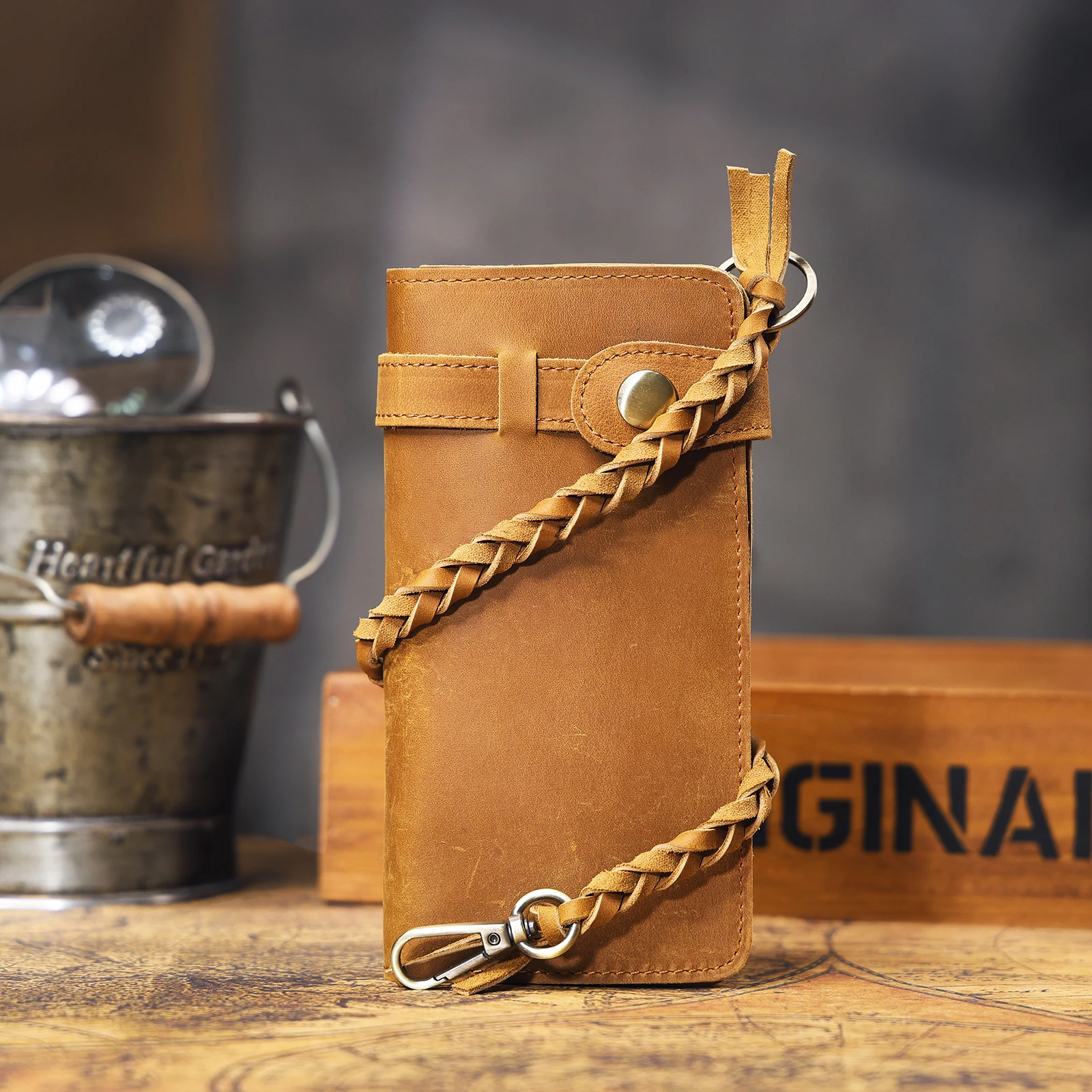 S.WORKER Vintage Crazy Horse Leder Geldbörse Handgefertigte Herren Echtleder Lange Geldbörse Taschenbrieftasche Clutch Bargeld- und Kartenhalter – Detail 15