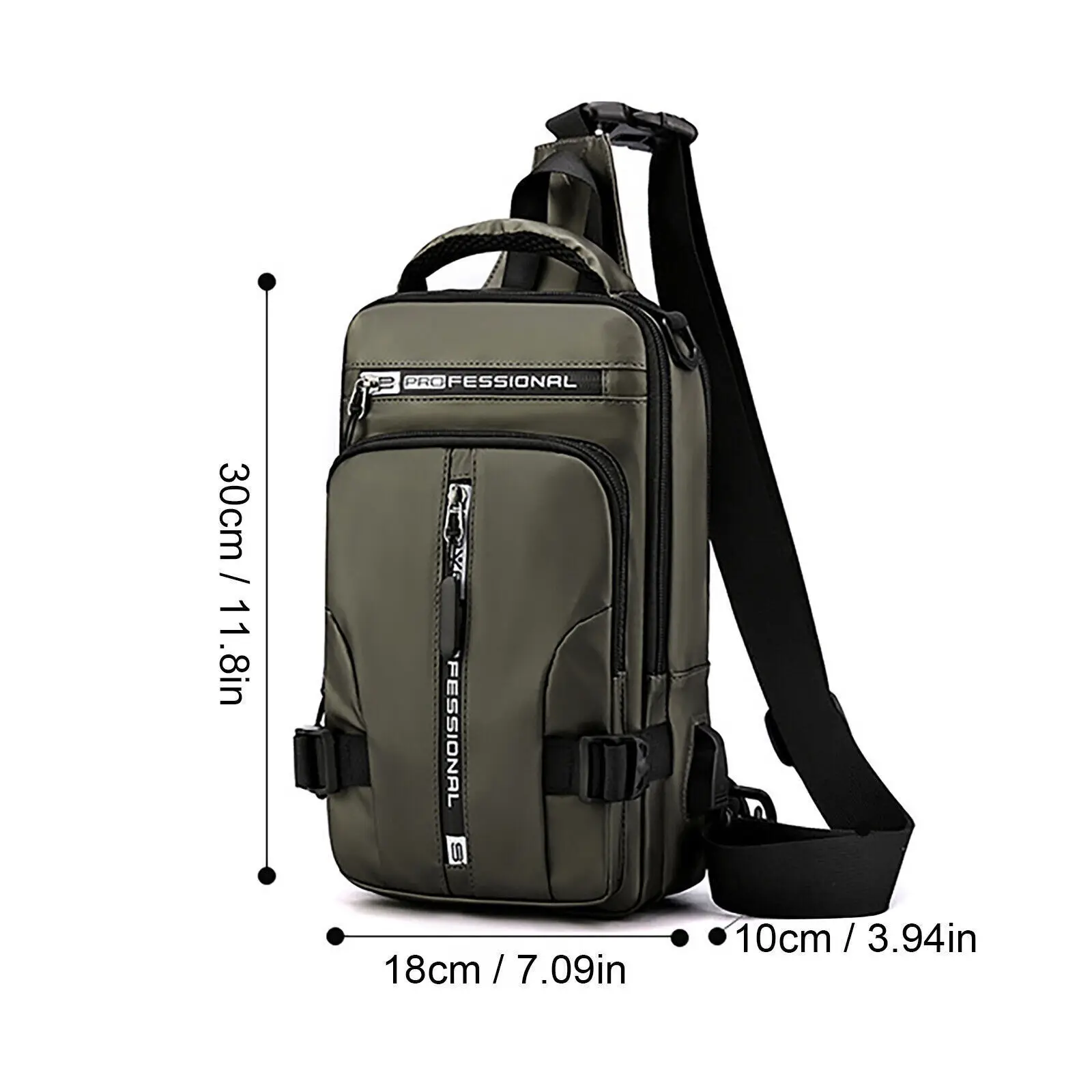 Men Backpack Nylon Crossbody Bag w/ USB Charging Port Multifunction Outdoor Travel Waterproof Daypack Male Casual Messenger Bag