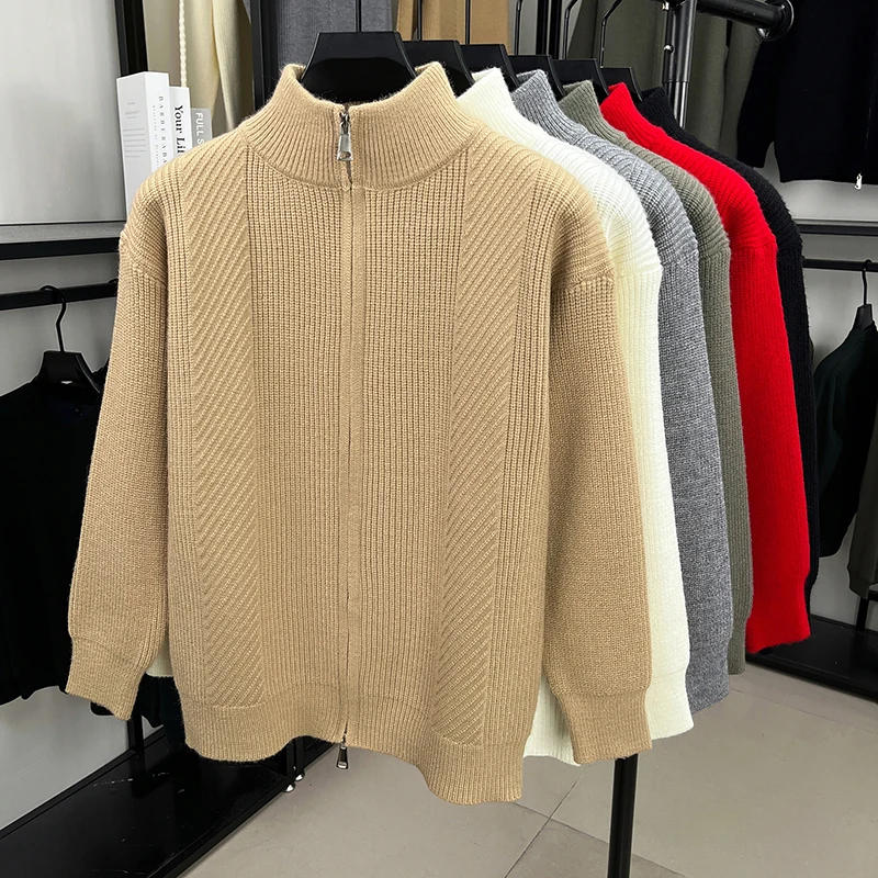 

2025 Новый свитер на молнии, мужской зимний повседневный удобный теплый вязаный свитер с верхом и низом, мужской