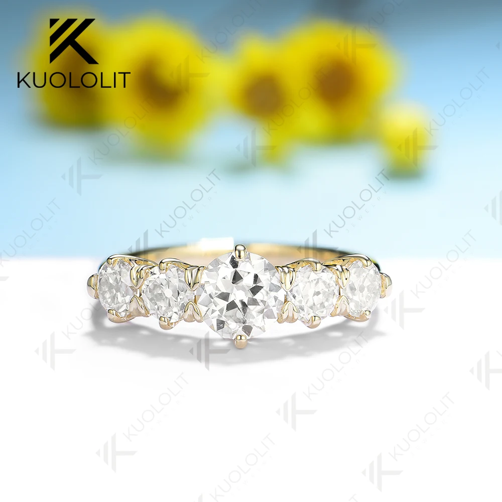 Kuololit OEC Moissanite Band for Women Solid Pure18K 14K 10K Gold Ring for Engagement Wedding Anniversary Christmas Gifts