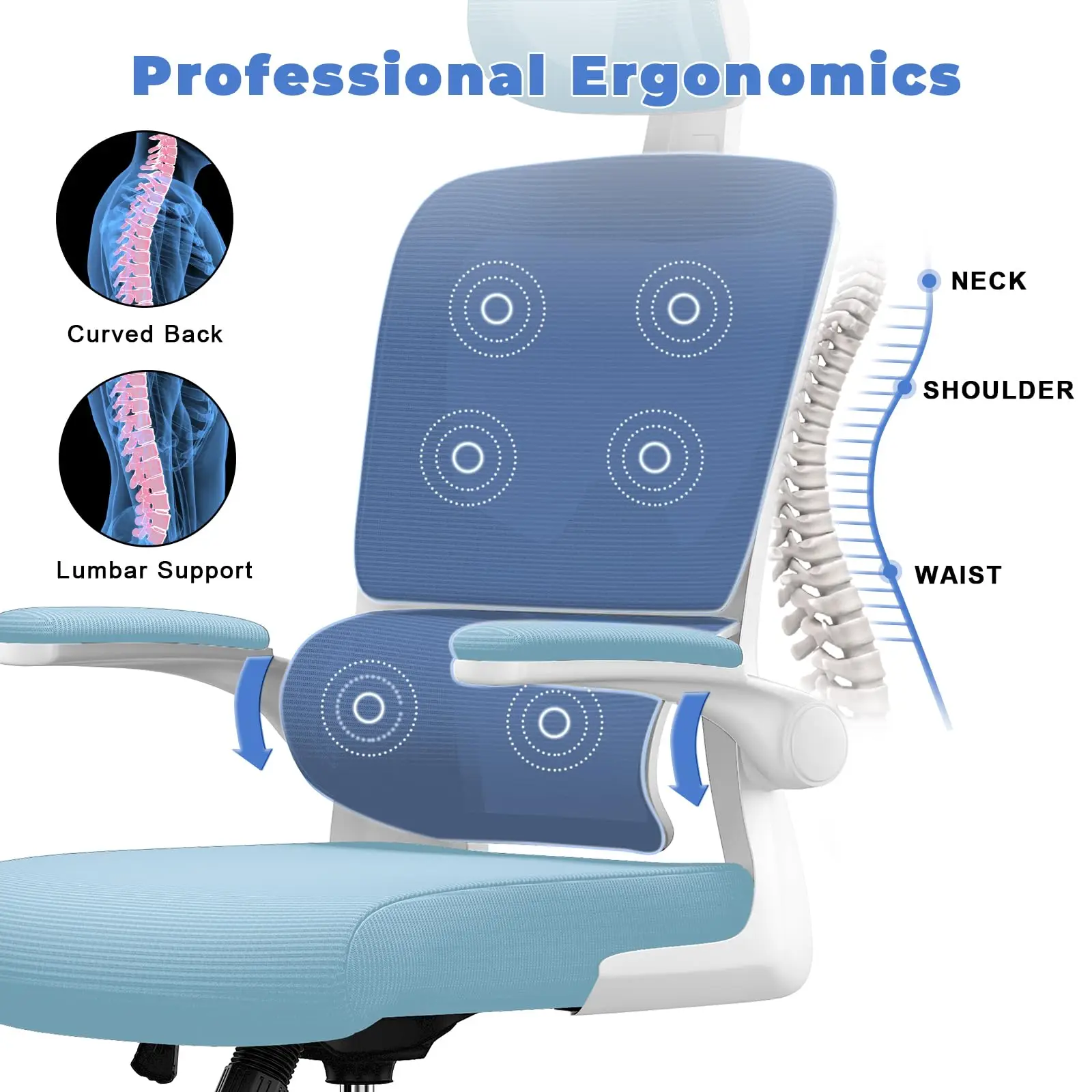 Ergonomiczne krzesło biurowe Krzesło biurowe W kształcie litery C Podparcie lędźwiowe Regulowany zagłówek i odwracalny podłokietnik Krzesło do gier