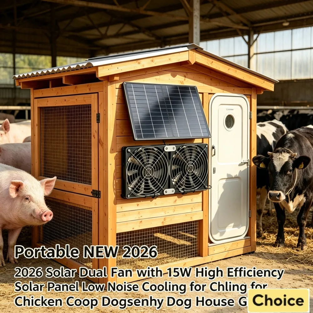 

200CFM Solar Powered Dual Fan with 15-20W Waterproof Solar Panel High Airflow for Greenhouse Chicken Coop Dog House