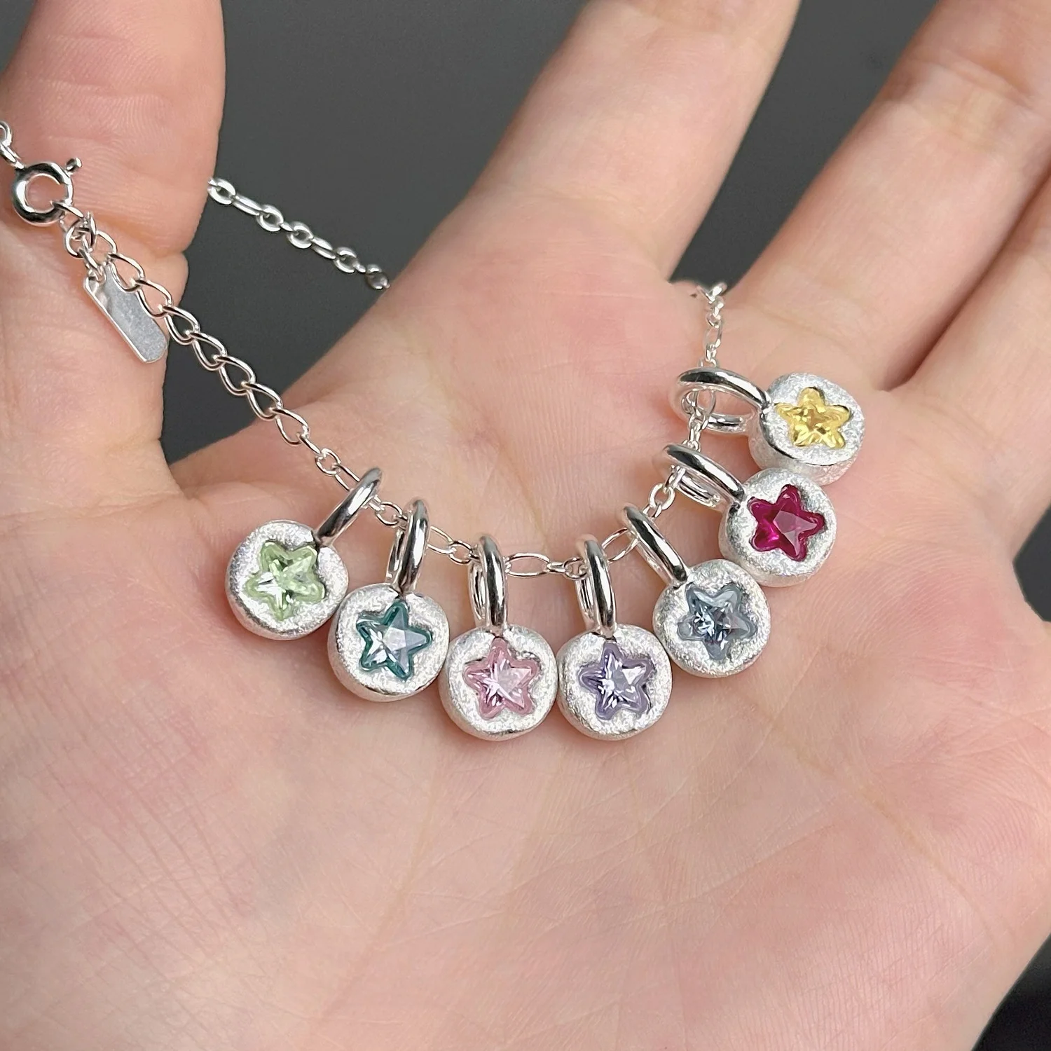 F.I.N.S Original Round S925 Sterling Silver Star Pendant Multi-Colored Zircon Small DIY Stackable Charms Fine Jewelry Accessory