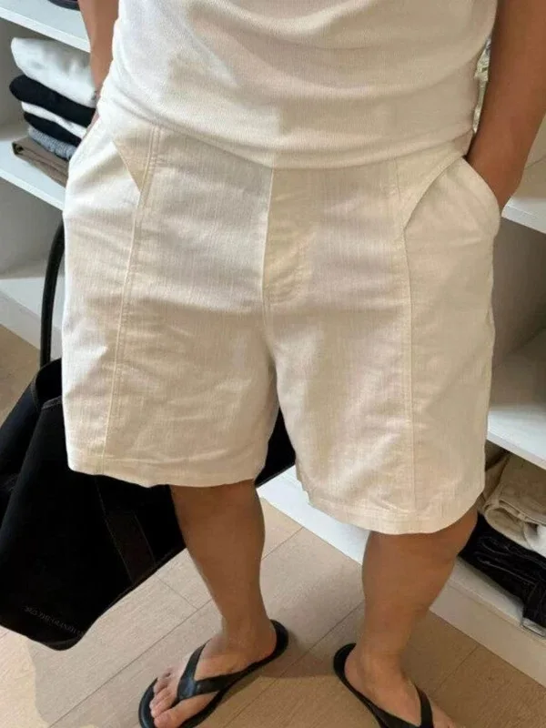 Свободные прямые мужские ноги длиной пять четвертей, повседневные летние универсальные брюки со средней талией, молодежные энергетические белые сращивания в стиле ретро