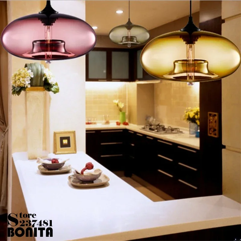 Northern Europe Simple Transparent Glass Hanging Lights Dining Room Colorful Goldfish Bowl Cord Pendant Lamp Edison Chanderlier