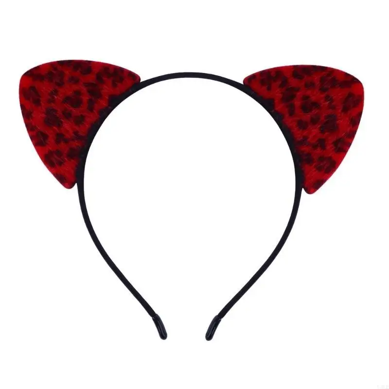 U4LE Aro para con orejas gato y estampado leopardo punteado para mujer, diadema para disfraz Cosplay, accesorio