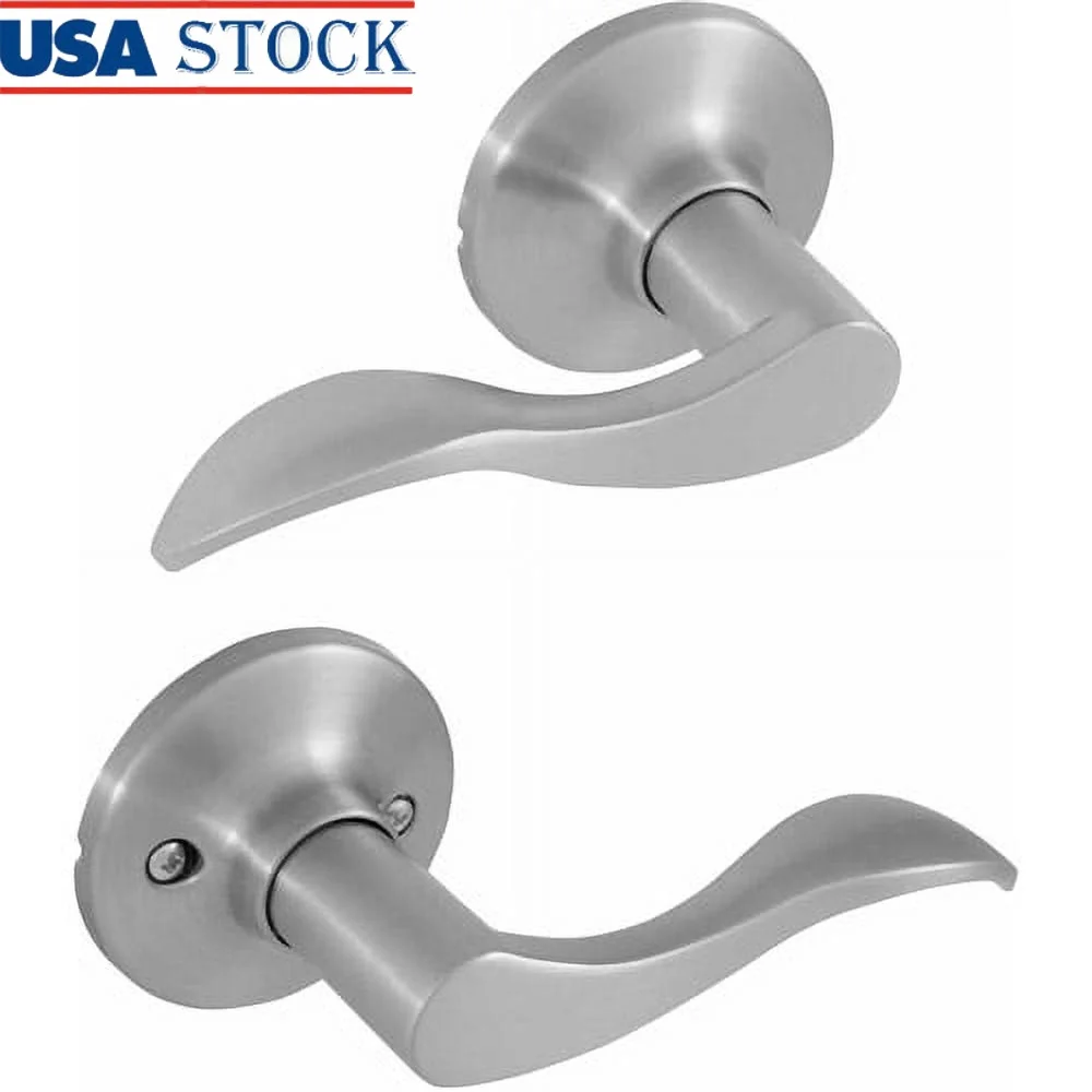 

Satin Nickel Passage Door Handle Adjustable Latch Easy Installation Kit Closets Hallways Non-Locking Rooms