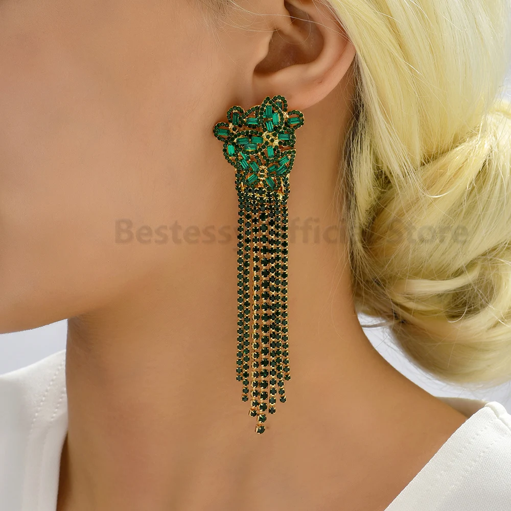 Boho Style Drop Hanging Long Tassel Crystal Chain Earrings Luxury Quality Designer Pendants Fashion Party Jewelry Gift For Women