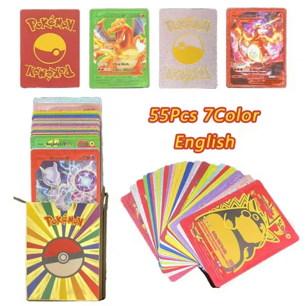 

НОВЫЙ 55 шт. Pokemon красочная карта из золотой фольги Charizard Pikachu Arceus Silver Rainbow английская карта VSTAR GX V VMAX