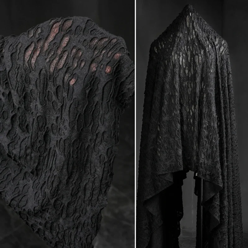 Sealed Tattered Black Knitted Fabric Double-layer Creative Elastic Base Shirt Skirt Pants Clothing Designer Fabric
