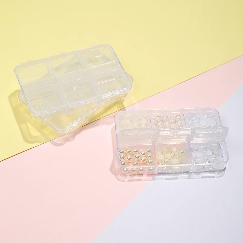 6 Compartments Individual with Lid Transparent Plastic Nail Art Storage Box Nail Decoration Accessories Organizer Manicure Tools