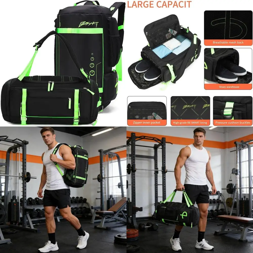 

40L Waterproof Large Convertible Gym and Travel Backpack with Shoe Compartment - Heavy Duty Sports Bag for Men