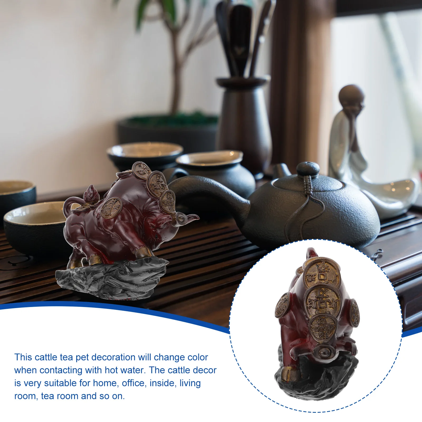 

1Pcs Change Color Tea Pet Resin Cattle Decor for Tea Table Tray Accessory Smooth Bottom Stable Placement Gift for Christmas New