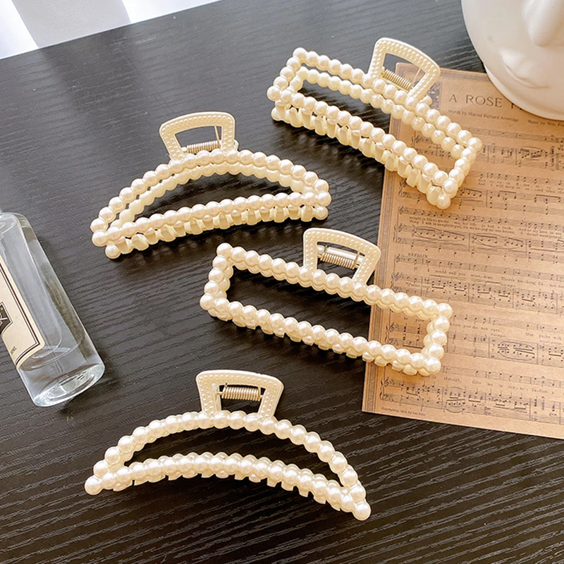 China Fashion New Big Geometric Pearl Resin For Women Girls Hair Clip Headwear Exquisite White Hairpin Accessories Free Shipping