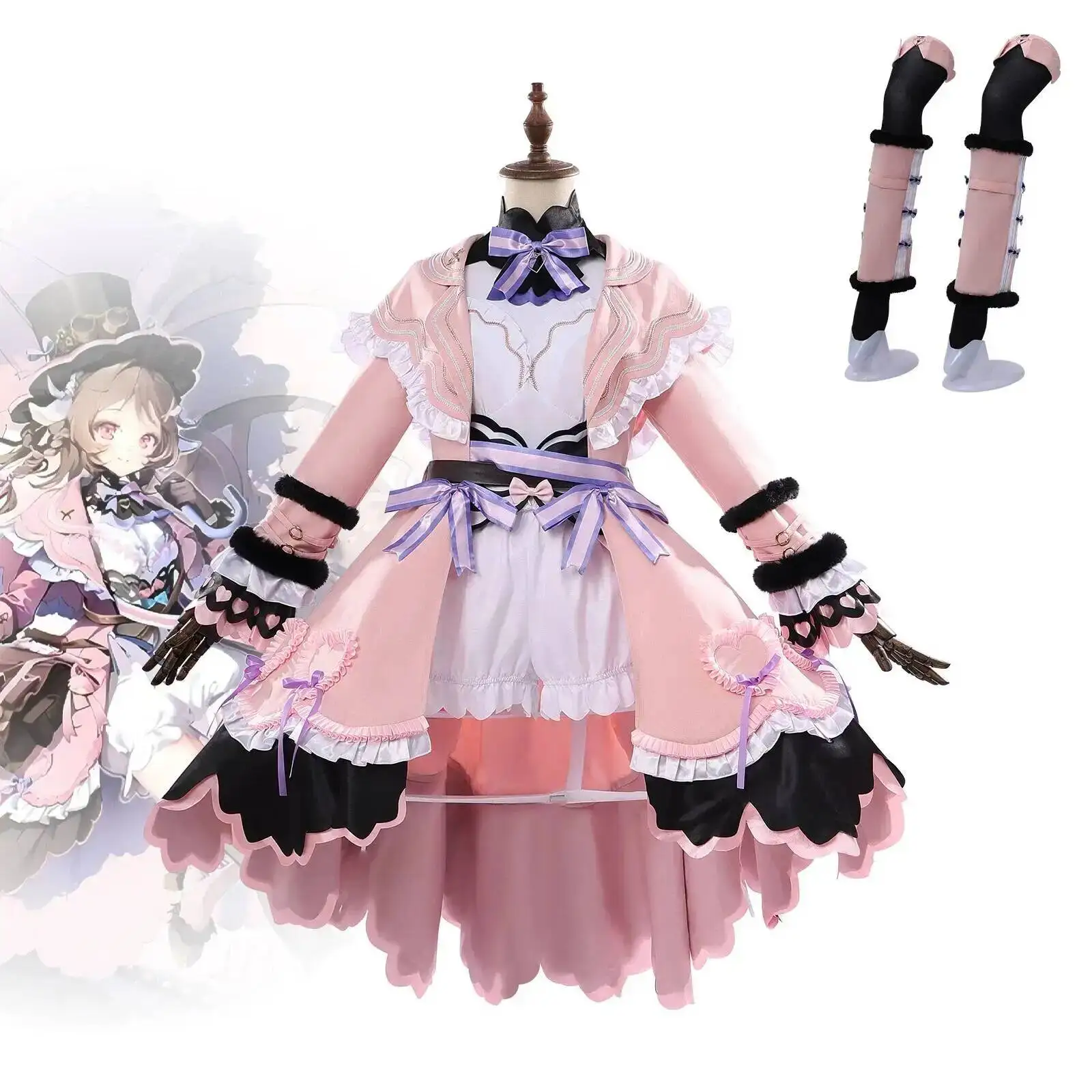 

Game Arknights Eyjafjalla Cosplay Outfit Sweet Style with Leg Covers for Halloween Party Cosplay Events Pink Lolita Dress
