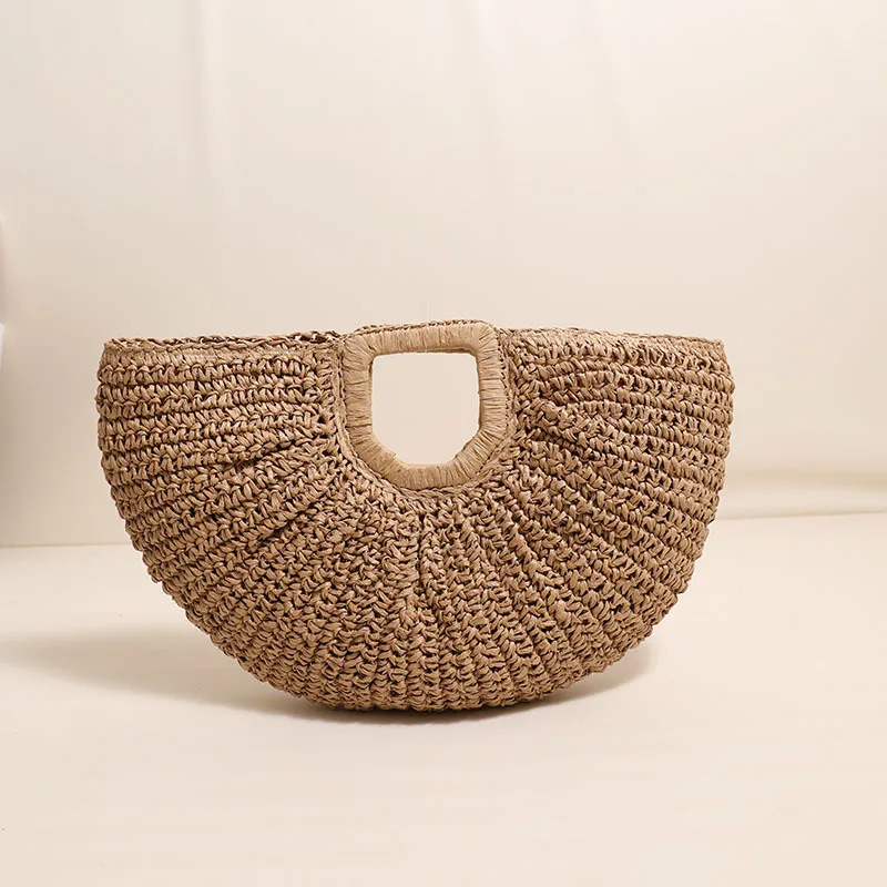 Half Moon Straw Bag Handbags Bohemian Hollow Woven Bags for Woman Paper Rope Crochet Beach Bag Ruched Knitting Travel Clutch New