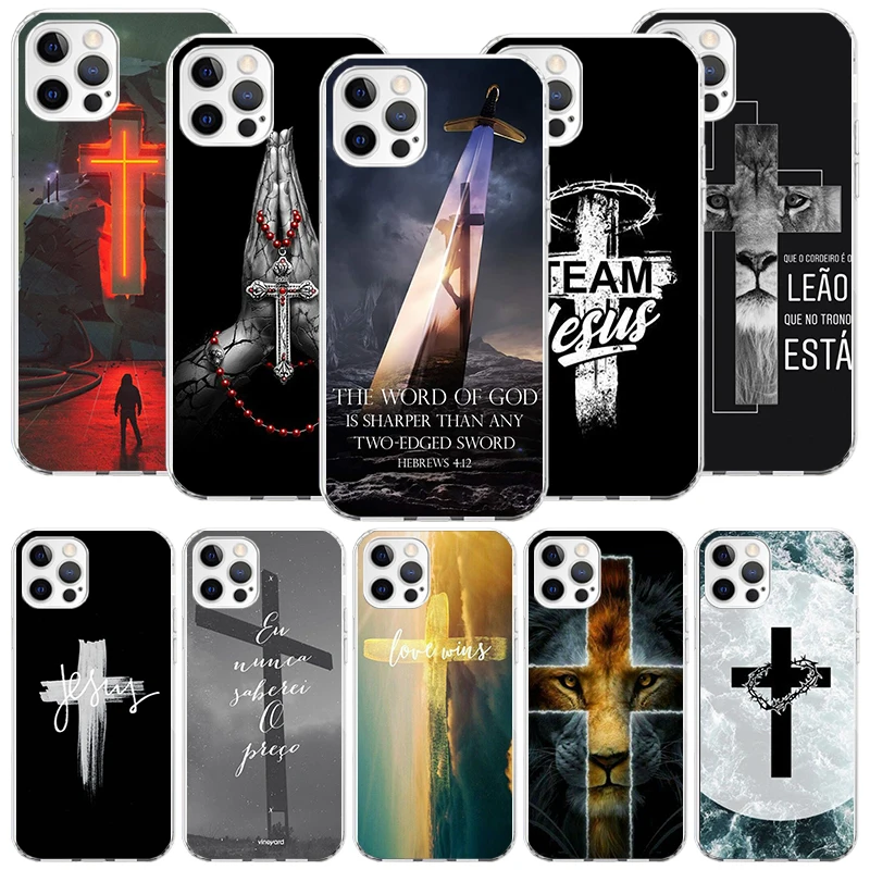 God Jesus Pray Cross Phone Case For Apple iPhone 16 15 14 13 12 11 Pro Max XS XR X 7 + 8 Plus SE Soft Shell Cover Coque 15 14 13