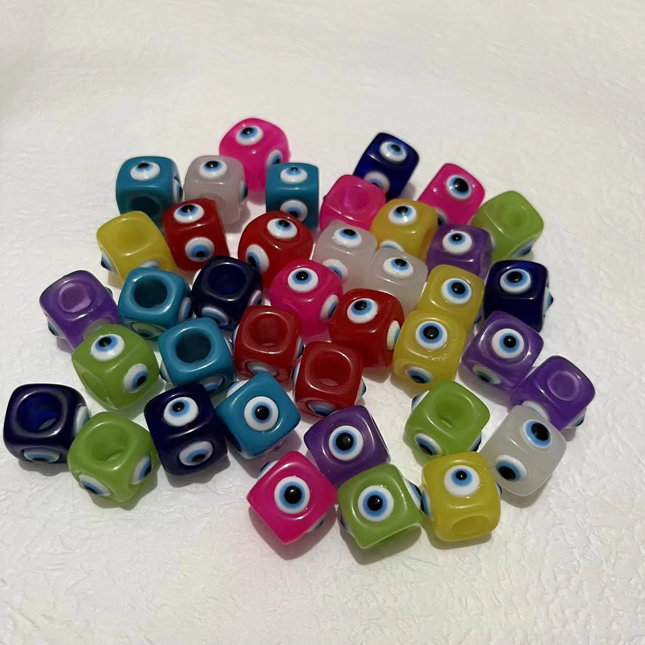 

50PCS, 12x14mm Mix Square Evil Eye Resin Beads Big Hole Loose Spacer Beads For Jewelry Making Bracelet Keychain Phone Chain