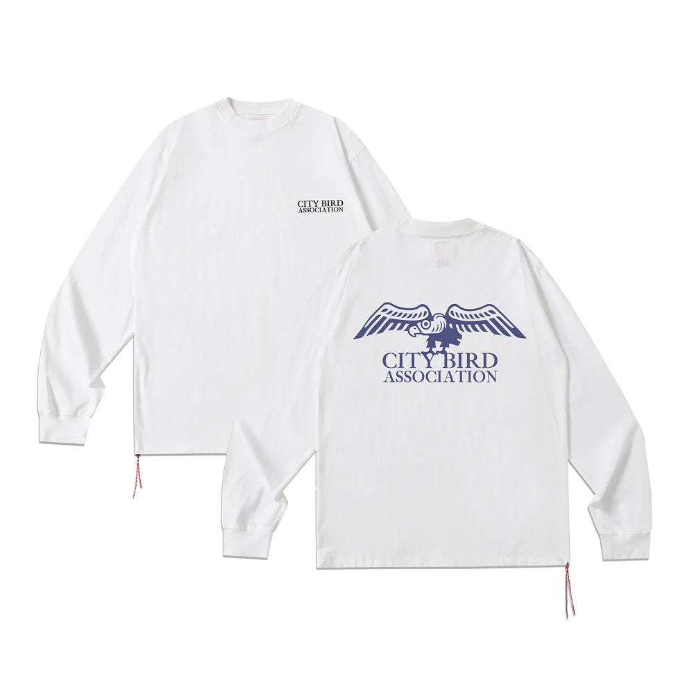 KUCLUT 300GSM 1:1 Fashion Best Quality Cartoon Graphics Printed Tee Loose Oversize Long Sleeves Tops 100%Cotton T Shirt Men