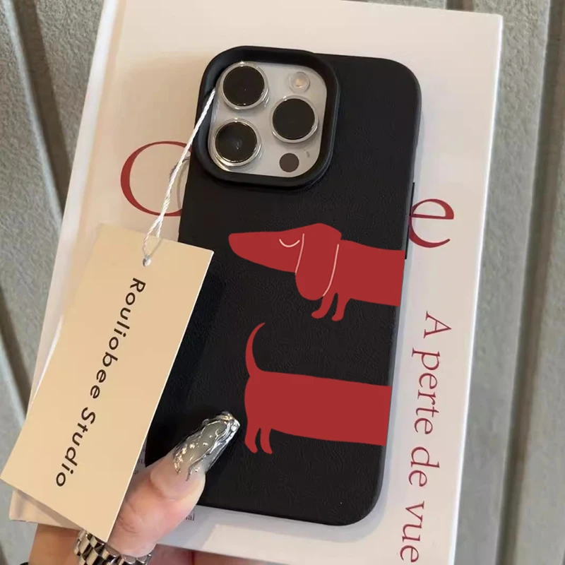 Red Dachshund Pattern Phone Case For iPhone 17 Pro Air 16 15 14 13 12 14 Pro Max 16E X XR XS Max Plus Soft TPU Back Cover Cases - náhled 2