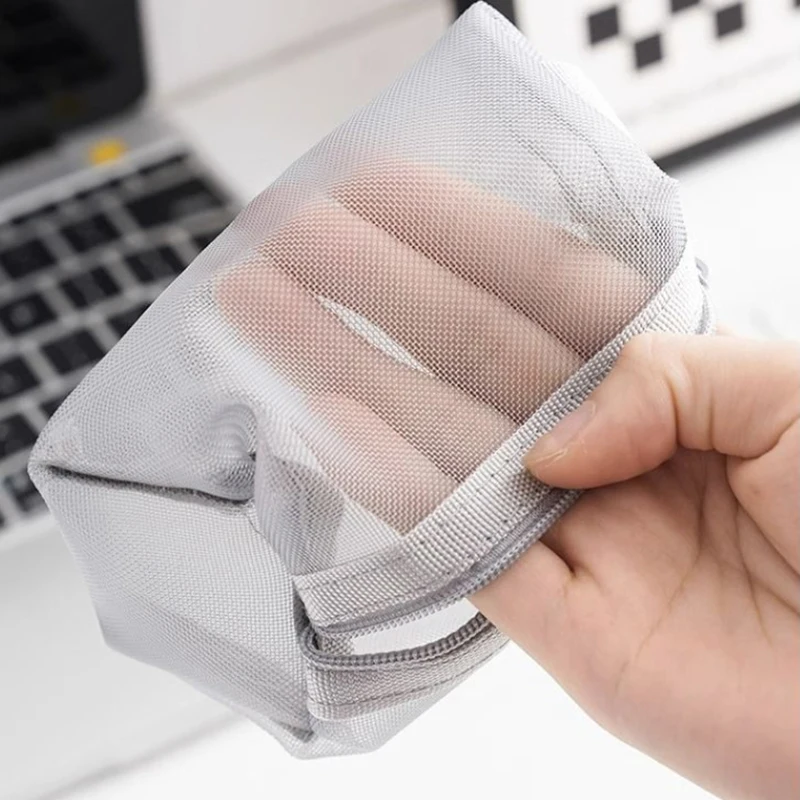 1 قطعة يده مربع النايلون شبكة حقيبة مستحضرات التجميل حقيبة غسيل صغيرة القرطاسية حالة محفظة نسائية للعملات المعدنية الحقيبة مفتاح أحمر الشفاه سماعة المنظم #4